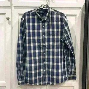 American Eagle Button Down Front XL Shirt long Sleeve Blue Plaid Vintage Fit